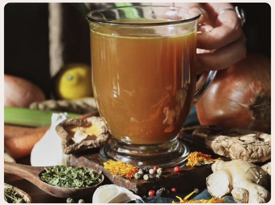 Herbal broth with spices and ingredients